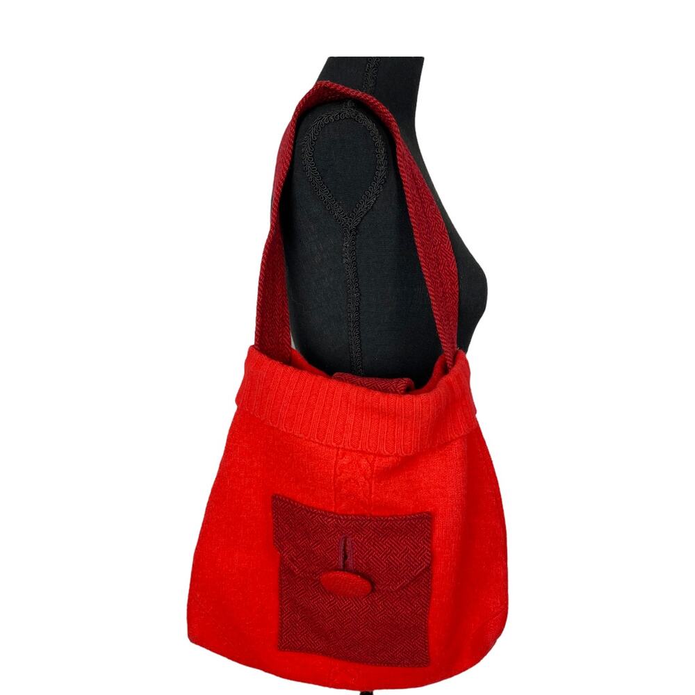 Lydia Sweater purse red knit bucket bag medium size